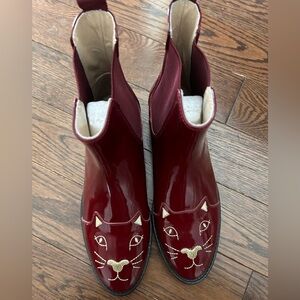 Charlotte Olympia Red Leather Kitty Ankle Boots